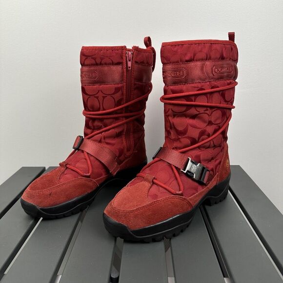 Coach Sela Winter Boots Size 6.5 Vibram Red Limited‎ Edition A7155 - Picture 1 of 11